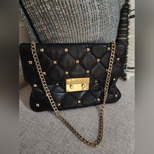 Michael Kors Black Quilted Chain Shoulder Bag, Can Add Longer Crossbody Strap
